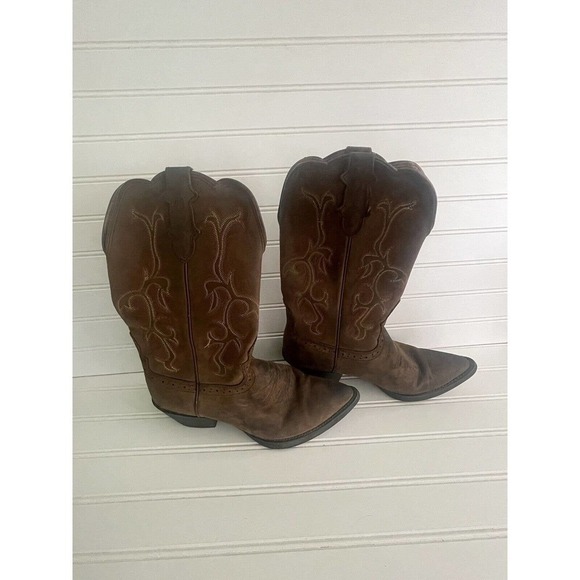 Justin Buck Mens Buck Brown Leather Cowboy Western Boots 8.5B - Picture 2 of 13